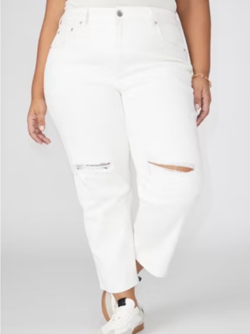 Eloquii White Distressed Ankle Crop Straight Jeans Size 14W